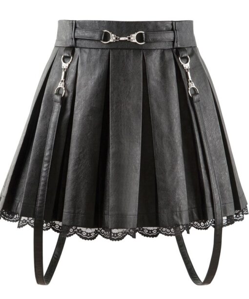 Troublemaker Pleated Faux Leather Skirt-Black - LittleForBig Cute ...